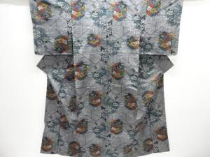 亀甲に草花模様織出し手織り紬着物